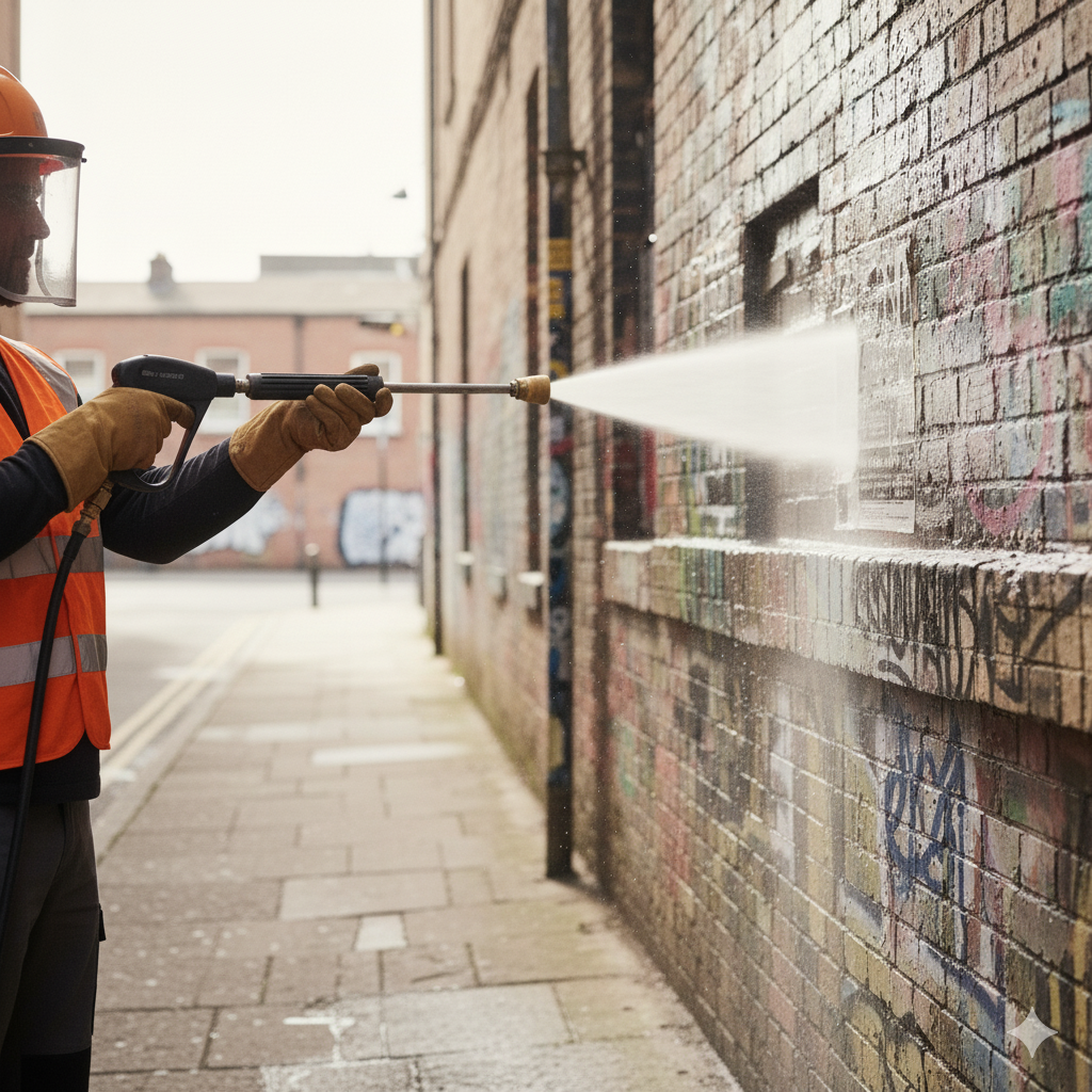 ai image of graffiti removal of a building